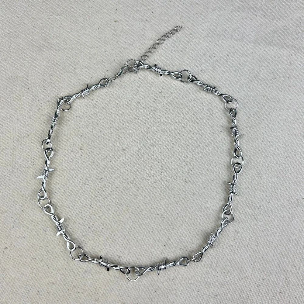 Silver barbed wire necklace y2k opium cyber punk barb wire